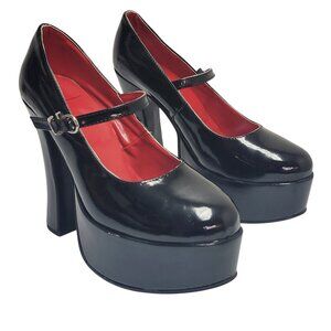 Black Mary Jane Shoes Costume Platform Adjustable Strap Large Size 9-10